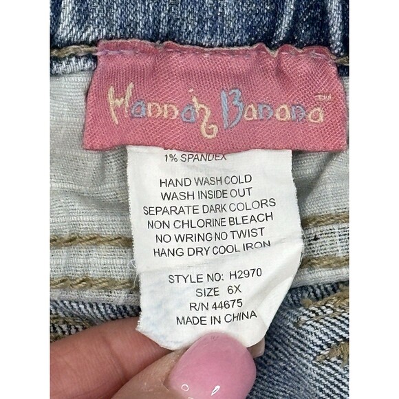 HANNAH BANANA Jean Shorts Rhinestone Bling Distressed Camo Frayed Denim Girls 6X - Picture 6 of 7